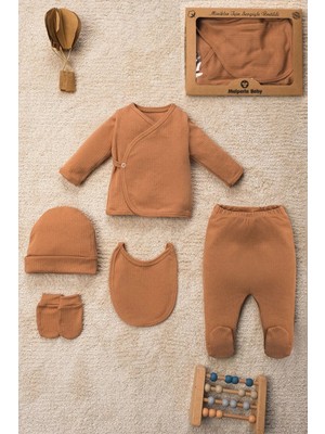 Mai Perla Unisex Hastane Çıkış Seti 5 Parça Koyu Tarçın Renkli Özel Olay İçin Tasarlandı