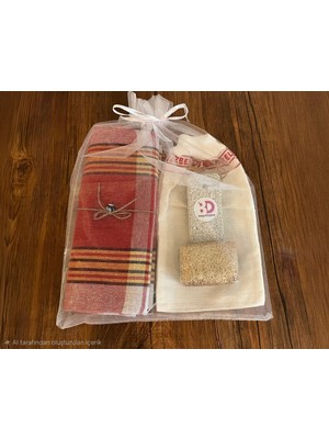 Banyodünyam Hamam Seti  Peştemal+Kalın Hamam Kesesi+Doğal Kabaklifli Eşek Sütü Sabunu+Topuk Törpüsü 4'lü Spa Seti Doğal