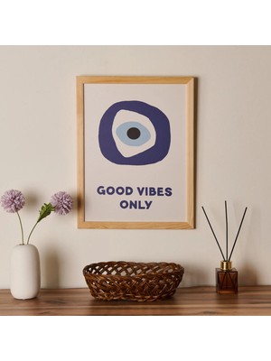 Matmel Deco Good Vibes Only Duvar Panosu - Mavi / Beyaz - 30X40 cm
