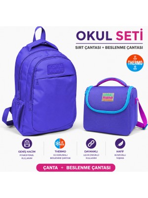 Coral High Lavanta Üç Bölmeli Okul Sırt Çantası 14402+PEMBE Thermo Beslenme Çantası 11703