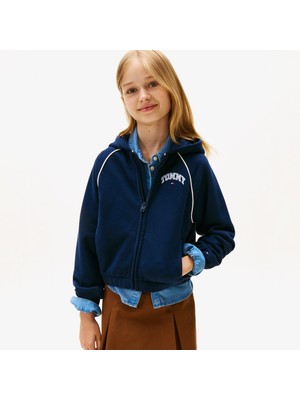 Tommy Hilfiger Varsity Çocuk Fermuarlı Lacivert Hoodie