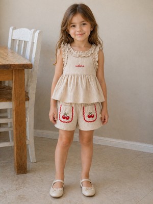 Miela Kids Fırfırlı Cherry Bluz ve Şort Takım