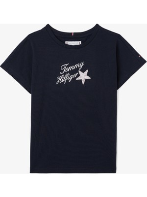 Tommy Hilfiger Tommy Sequins Foil Çocuk Mavi T-Shirt