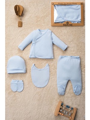 Mai Perla 5 Parça Unisex Hastane Çıkış Seti Mavi Düz Renk 0-3 Ay İçin Özel Olay Temalı