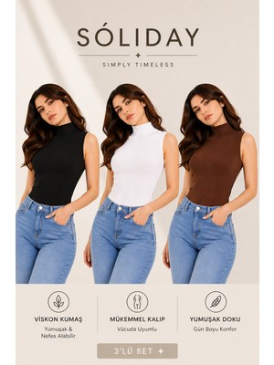 Soliday Kadın Balıkçı Yaka 0 Kollu Body 3'lü