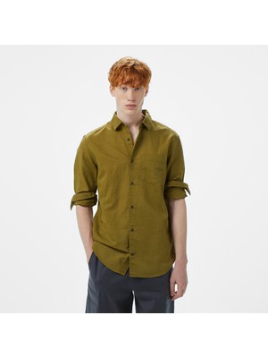 Calvin Klein Linen Cotton Regular Erkek Yeşil Gömlek