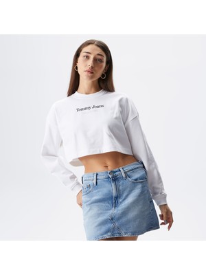 Tommy Hilfiger Tommy Jeans Relaxential Logo 1+ Crew Kadın Beyaz Sweatshirt