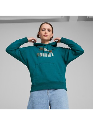 Puma Classics Shiny Logo Kadın Yeşil Sweatshirt