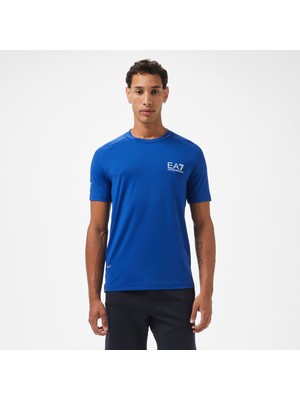 Ea7 Erkek Mavi Bisiklet Yaka T-Shirt