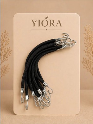 Yiora 10 Adet Siyah Kalın Çengelli Lastik & Siyah Kancalı Lastik