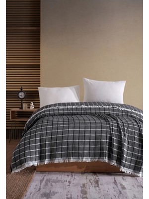 Miracolo Home Siyah Müslin 4 Katlı Yatak Örtüsü Pike Tek Kişilik Pamuklu Pike 170X203