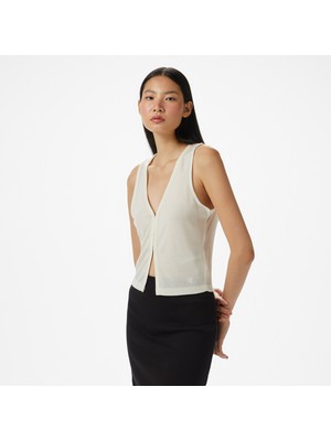 Calvin Klein Soft Touch Cardigan Kadın Beyaz Kolsuz T-Shirt