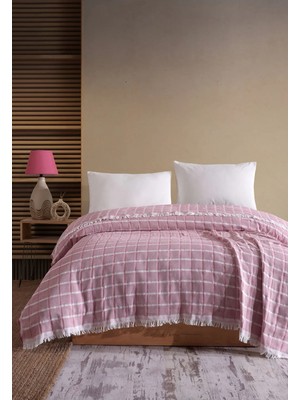 Miracolo Home Pembe Müslin 4 Katlı Yatak Örtüsü Pike Tek Kişilik Pamuklu Pike 170X205