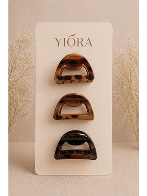 Yiora 3 Lü Kahverengi Premium Mandal Toka Küçük Boy