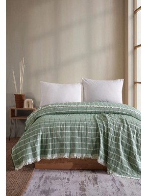 Miracolo Home Yeşil Müslin 4 Katlı Yatak Örtüsü Pike Tek Kişilik Pamuklu Pike 170X200
