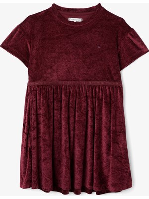Tommy Hilfiger Velour Çocuk Bordo Elbise