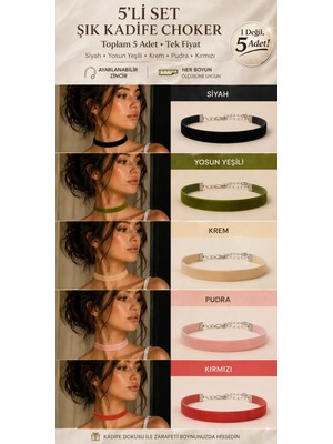 Liora De Mar 5 Renk Şık Kadife Choker – Ayarlanabilir Zincirli