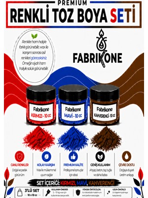 Fabrikone 3'lü Set Premium Parafin Soya Wax Toz Mum Boyası Hobi Seti - 10 cc (Kırmızı, Mavi, Kahverengi) BKFAB3KMKH10G