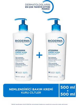 Bioderma Atoderm Cream Ultra Nemlendirici Yüz ve Vücut Bakım Kremi 2 x 500 ml Tüm Cilt Tipleri İçin