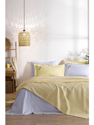 Özdilek Rf Waffle -Gold Gri- Tek Kişilik Nakışlı Pike Takımı (2 Yastık Kılıflı)