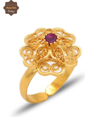Midyat Nurtaş Gümüş Yakut Taşlı Gül Model Gold Kaplama 925 Ayar Gümüş Telkari Kadın Yüzük 201025486