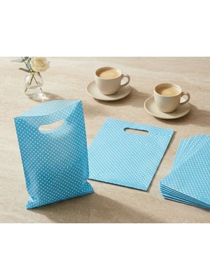 Aybaş Kağıtçılık Mavi Puantiyeli Lüks El Geçmeli Hediye Poşeti 20X30 cm (25 Adet)