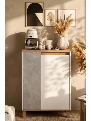 Yurudesign Nord Çok Amaçlı Dolap Mutfak Kiler Erzak Banyo Dolabı 97CM Sepet-Beyaz-Taş ND16-SW