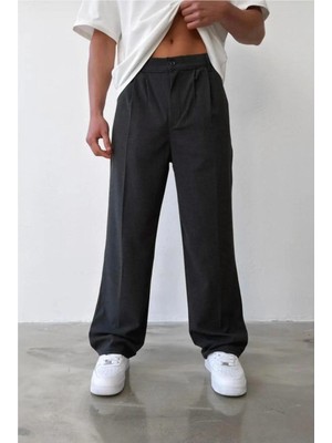 Ser Joven Erkek Antrasit Baggy Fit Rahat Kesim Pileli Kumaş Pantolon