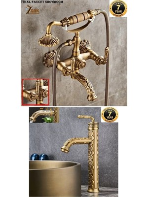OEM Banyo Bataryası Duş Seti ve Çanak Lavabo Bataryası Antik Işlemeli Kollu Model 7 Yıl Garantili Ithal
