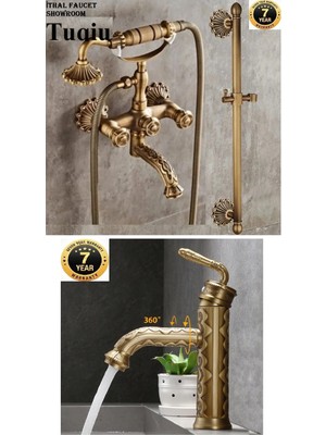 OEM Banyo Bataryası Duş Seti ve Lavabo Bataryası Antik Özel Model Duvar Askı Aparatlı 7yıl Garanti Ithal