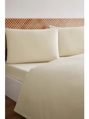 Özdilek -Colourist Krem- Bamboo Lastikli Çarşaflı Tek Kişilik Pike Takımı