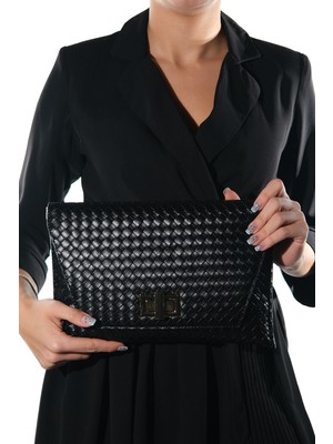 Luvi Maorı Siyah Örgü Kadın Clutch Çanta