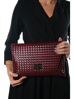 Luvi Maorı Bordo Örgü Kadın Clutch Çanta