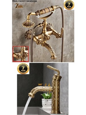 OEM Banyo Bataryası Duş Seti ve Lavabo Bataryası Antik Özel Işlemeli Kollu Model 7 Yıl Garantili Ithal