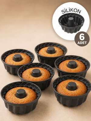 Beylini 6'lı Silikon Oval Mini Kek Kalıbı Yapışmaz Muffin Kek Kalıbı Seti Şekilli Mutfak Kek Kalıbı Seti Antrasit