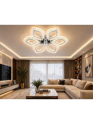 Marsel Lighting Papatya 6'lı Avize 3 Renk  LED Isıklı Kumandalı Salon Oturma Odası Avize
