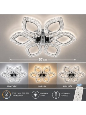 Marsel Lighting Papatya 6'lı Avize 3 Renk  LED Isıklı Kumandalı Salon Oturma Odası Avize