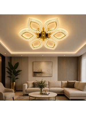 Marsel Lighting Papatya 6'lı Avize 3 Renk  LED Isıklı Kumandalı Salon Oturma Odası Avize