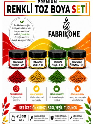 Fabrikone 4'lü Set Premium Parafin Soya Wax Toz Mum Boyası Hobi Seti - 5 cc (Kırmızı, Sarı, Yeşil, Turuncu) BKFAB4KSRYT5G
