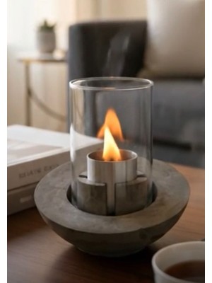 Bee Candle Home Vera Bacasız Beton Masaüstü Şömine - Bioethanol Dumansız Şömine Yakıtı Hediyeli -Koyu Gri Rengi