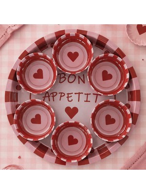 Sarkap Home Kırmızı Bon Appetit 34 cm Tepsi ve 10X3,2 cm 6'lı Çerezlik Seti