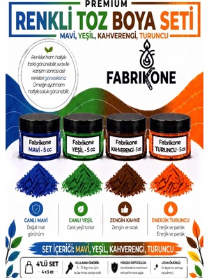 Fabrikone 4'lü Set Premium Parafin Soya Wax Toz Mum Boyası Hobi Seti - 5 cc (Mavi, Yeşil, Kahverengi, Turuncu) BKFAB4MYKHT5G