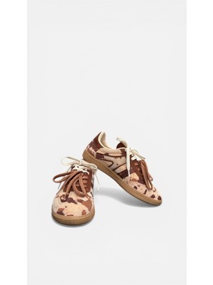 Bitacir Dana Desen Tüylü Kadın Spor Ayakkabı Sneaker Şık Kadın Spor Ayakkabısı