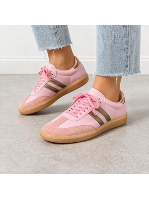 Bitacir Kadın Spor Ayakkabı Pembe Sneaker Bağcıklı Günlük Rahat Kaymaz Taban Şık Tasarım