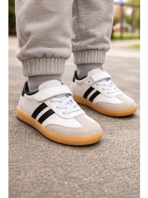 Bitacir Cırt Cırtlı Çocuk Spor Ayakkabı Beyaz Bej Günlük Rahat Taban Kaymaz Sneaker
