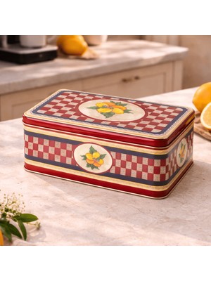 Sarkap Home 3,2 L Lemon Design Kırmızı Dekoratif Metal Saklama Kutusu 217X165X90MM
