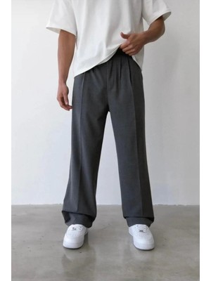 Modamesto Erkek Füme Baggy Fit Rahat Kesim Pileli Kumaş Pantolon