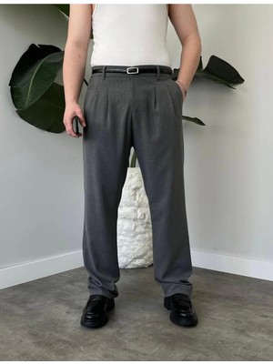 Ser Joven Erkek Antrasit Baggy Fit Rahat Kesim Pileli Kumaş Pantolon
