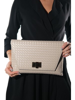 Luvi Maorı Bej Örgü Kadın Clutch Çanta