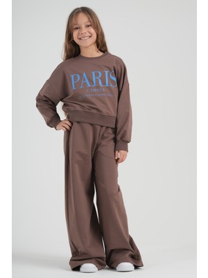 Haykids Kız Çocuk Gri Bol Paça Eşofman Takımı - Sweatshirt ve Rahat Kesim Alt